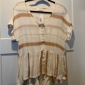 Blu Pepper Cream and Brown Striped Blouse